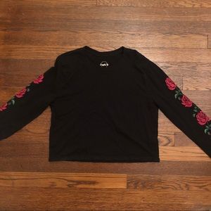 Hollister Black Long Sleeve Top with Rose Sleeves